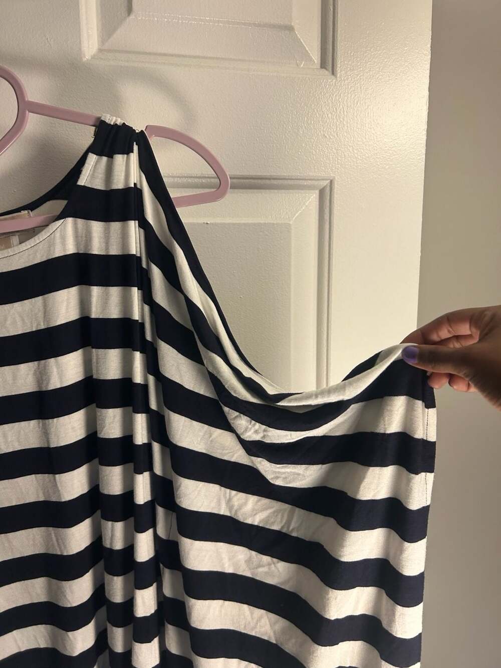 MICHAEL Michael Kors Cold Shoulder Striped Tunic Top Navy White Size M - Picture 2 of 5